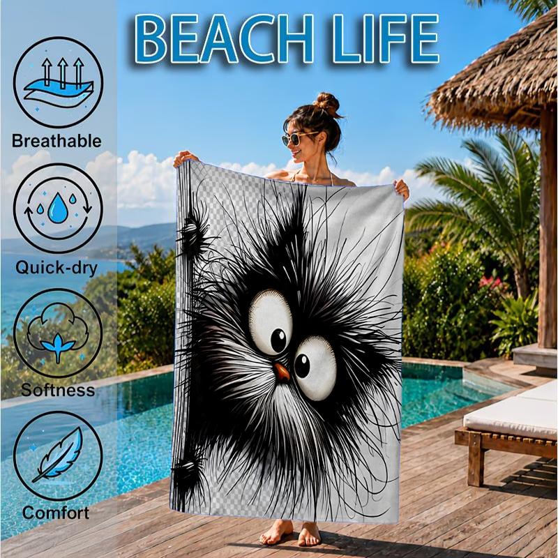 Black Cat In Sunflower Town Beach Towel, Microfiber Beach Towel, Perfect For Pool, Beach, Travel, Home Decor Beach Party Fan Gifts