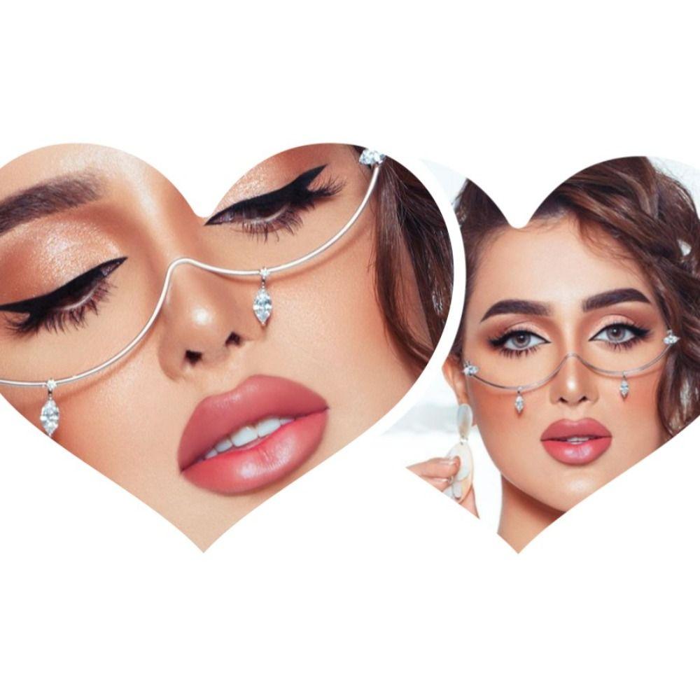 Chain Rhinestone Luxury Eyeglasses Frames Water Drop Zircon Half Frame Glasses Eyewear Decoration