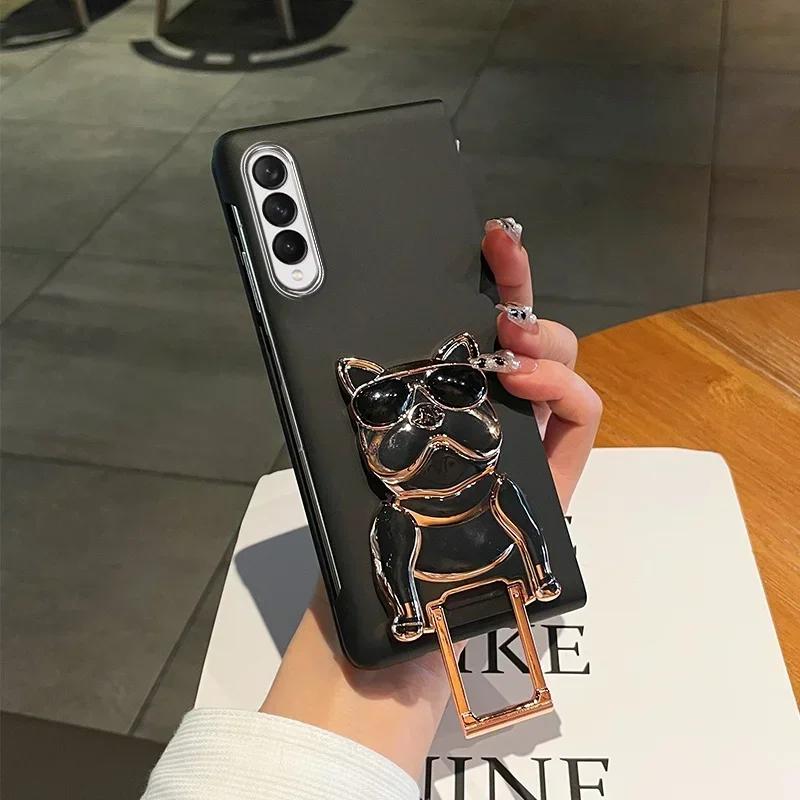 

Fashion Cartoon Electroplated Dog Bracket Case For Samsung Galaxy Z Fold 7 6 5 4 3 2 5G Shockproof Matte Skin Feel Cover Galaxy Z Fold6