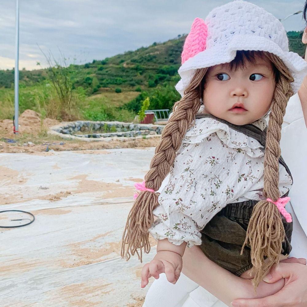 Handmade Knitted Kids Wool Cap Pink Bow Photoshoot Kids Wool Cap Crochet Hat Caps  Bebe Photography