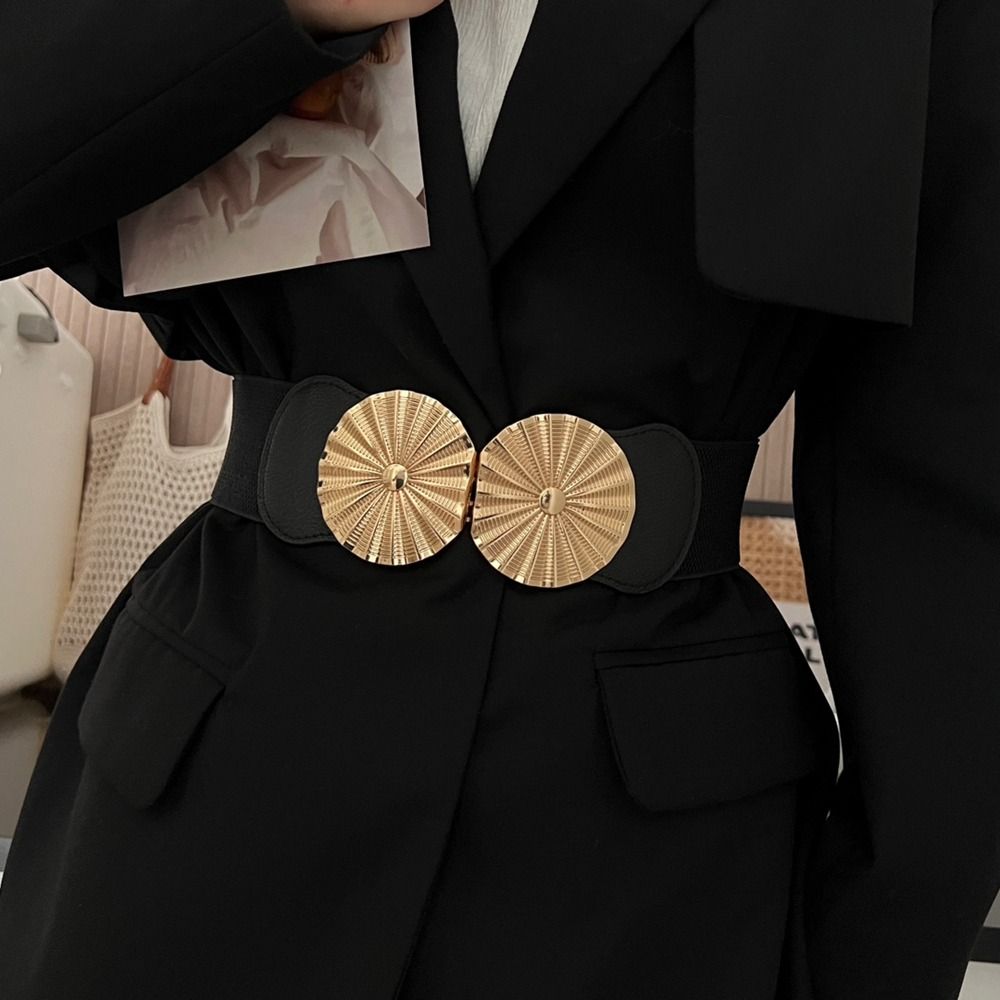 

Metal Round Buckle Elastic Cummerbunds Belt Unique Decorative Jeans