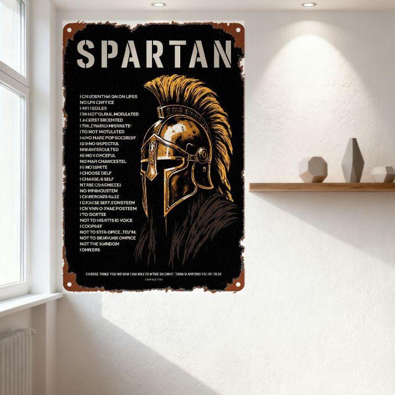 Vintage Black Rusty Metal Sign with Spartan Warrior Design - Retro Aged Wall Decor for Man Cave Bar Home Restaurant Cafe
