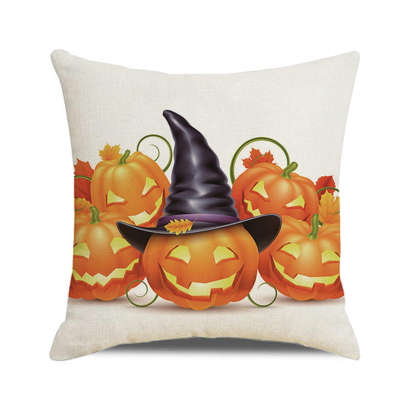 Halloween Bat Crow Pumpkin Print Cushion Cover Home Living Room Sofa Decoration Throw Pillow Cover