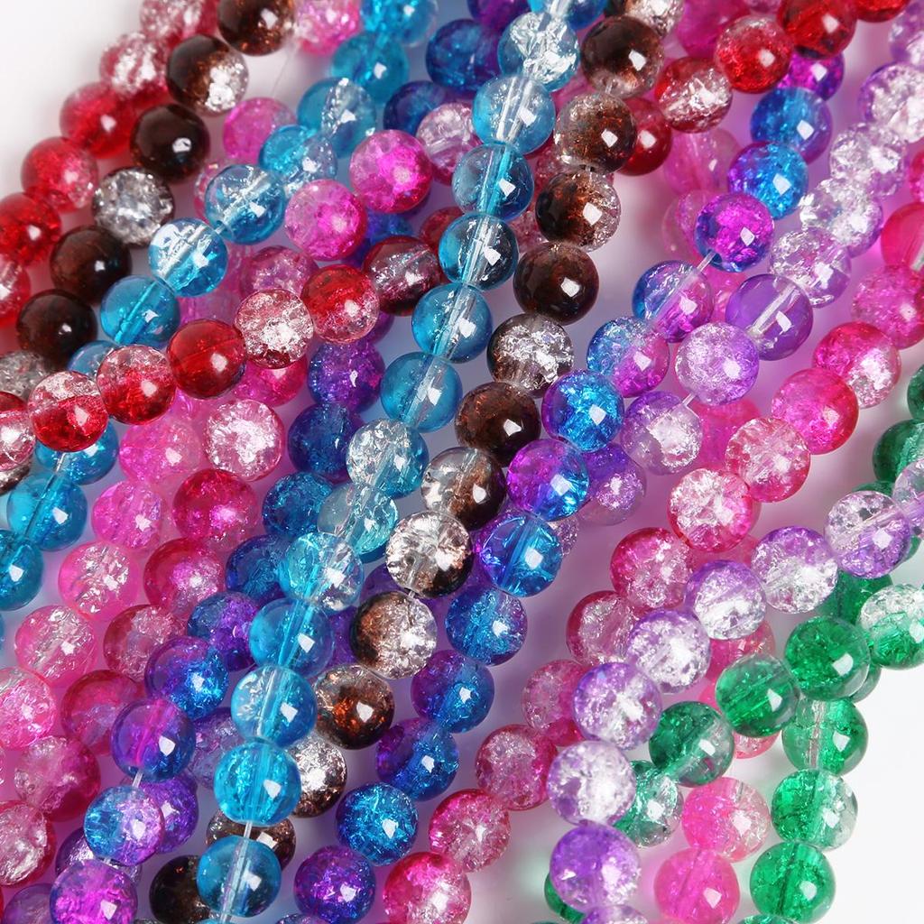 4/6/8/10mm High Quality Crackle Design Glass Beads Colorful Smooth Round Beads For Jewelry Making DIY Bracelet Necklace Earring