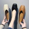 Women's Flat Bottomed Single Shoes Casual Shallow Mouth Square Toe Women's Loafers Solid Color Flat Bottomed Women's Shoes