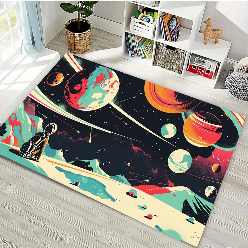 Modern Cartoon Space Rocket Carpet For Living Room Decoration Rug Porch  kids Bedroom Sofa Table Non-slip Floor Mat Home Doormat