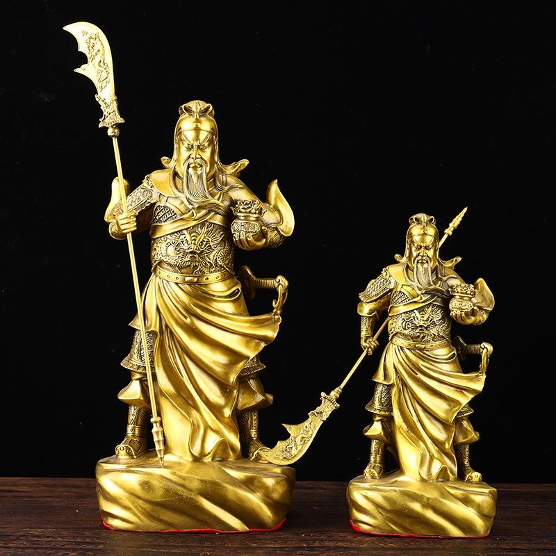 Brass Guan Gong God of Wealth with Blade Home Statue Figurine