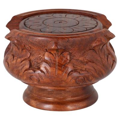 Wooden Handmade Carved Set of 6 with Decorative Holder Tabletop Coasters for Tea Coffee Cups Mugs Beer Cans Bar Glass Indian Handicrafts