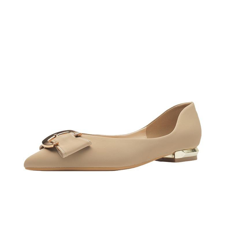 Pointed flat-soled single shoes, new square buckle, shallow mouth, one pedal, Mary Jane women's versatile and comfortable