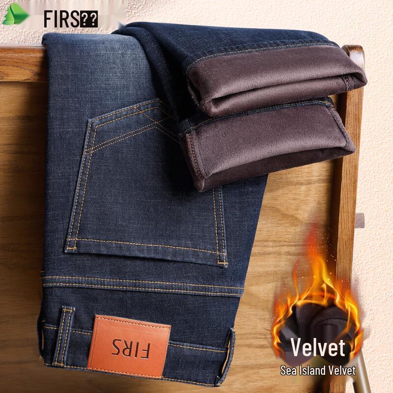 

FIRS Мужские зимние джинсы прямого кроя с плюшевой подкладкой, стрейч 32