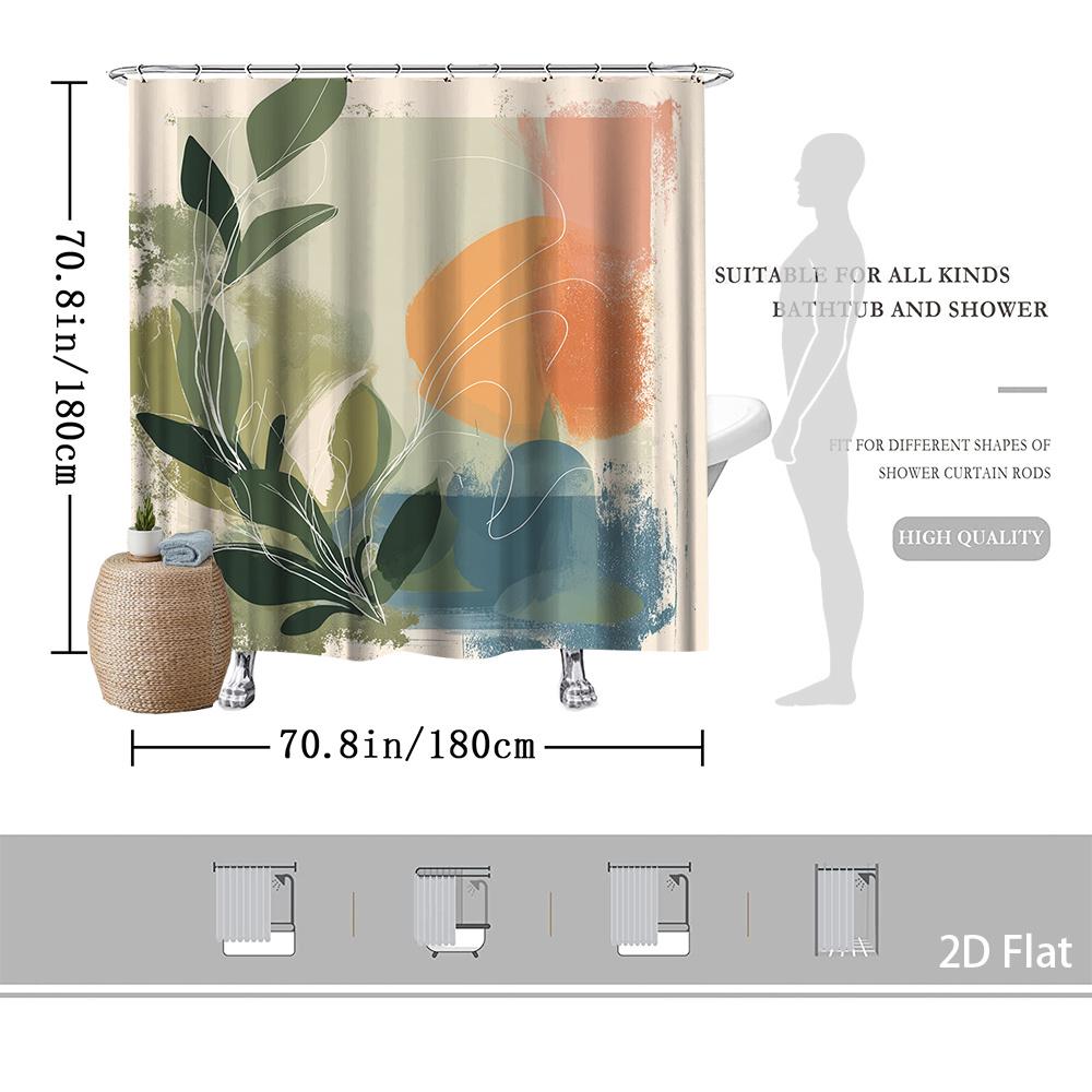 Abstract Botanical Shower Curtain – Watercolor Leaves & Soft Shapes, Modern Art Design, 2D Flat, Polyester, Includes Hooks