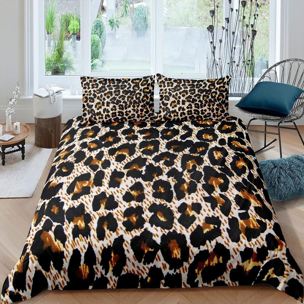 Leopard Bedding Set Queen King Soft Bedclothes Twin Bohemian Print Duvet Cover with Pillowcase Polyester Quilt Cover for Adults