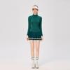 Women's Slim Fit College Style Tennis Set: Long Sleeve Top & Striped Pleated Skirt