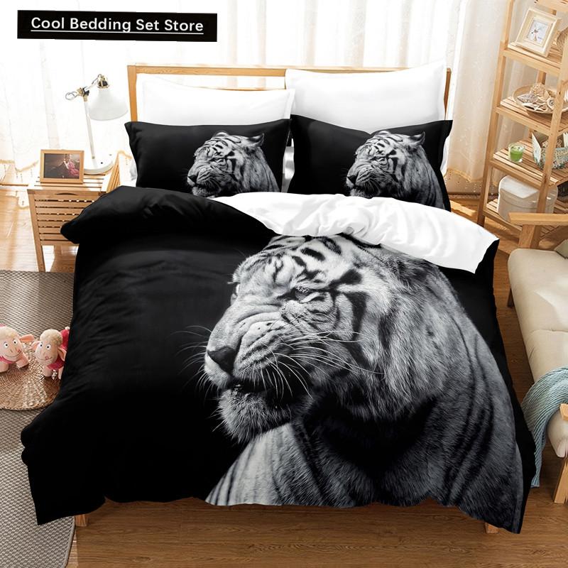 Comforter 3D Tiger Bedding Set King Queen Full Twin Size Brown Animal Jungle Wildlife Comforter Polyester
