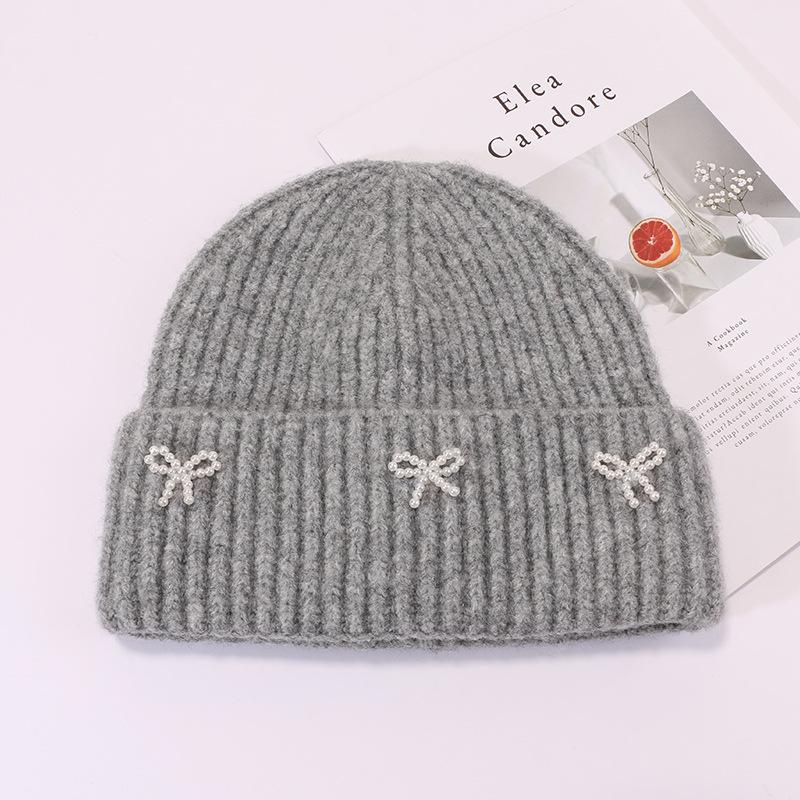 Bow Hat for Women's Winter Wool Hat Big Head Circumference Thickened Warm Knitted Hat