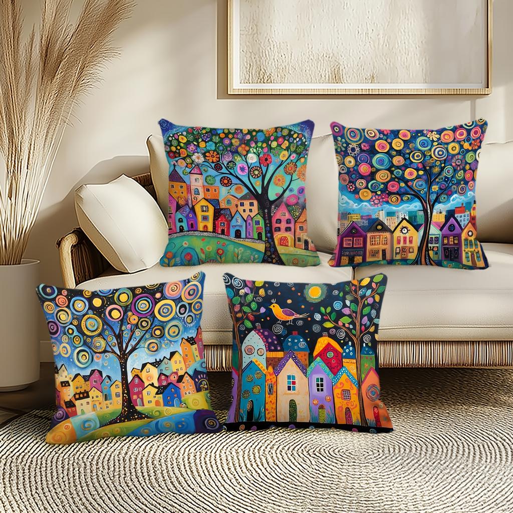 Highland Cow Hugging Pillowcase, Abstract Floral Print, Nordic Countryside Style, Cushion Cover, Living Room Sofa Decoration