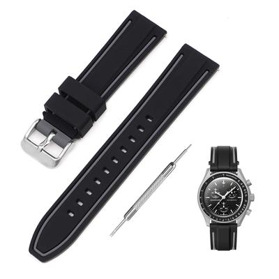 Jumpsunfun 20mm Watch Band for Swatch X OMEGA Speedmaster Silicone Watch Strap with Quick Release Replacement Black and Gray Lines MoonSwatch, Tool,