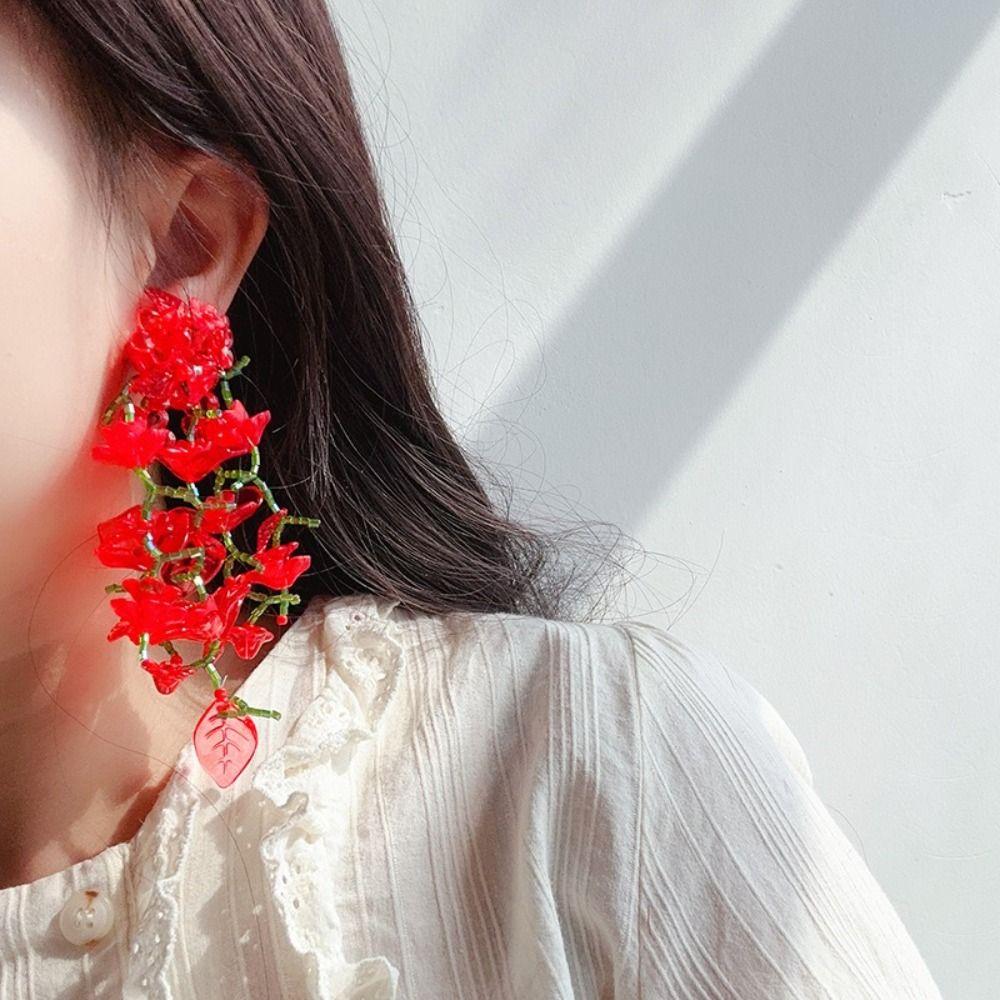 Elegant Long Boho Earrings Exaggerate Big Flowers Floral Earrings Beaded Earrings Party Jewelry