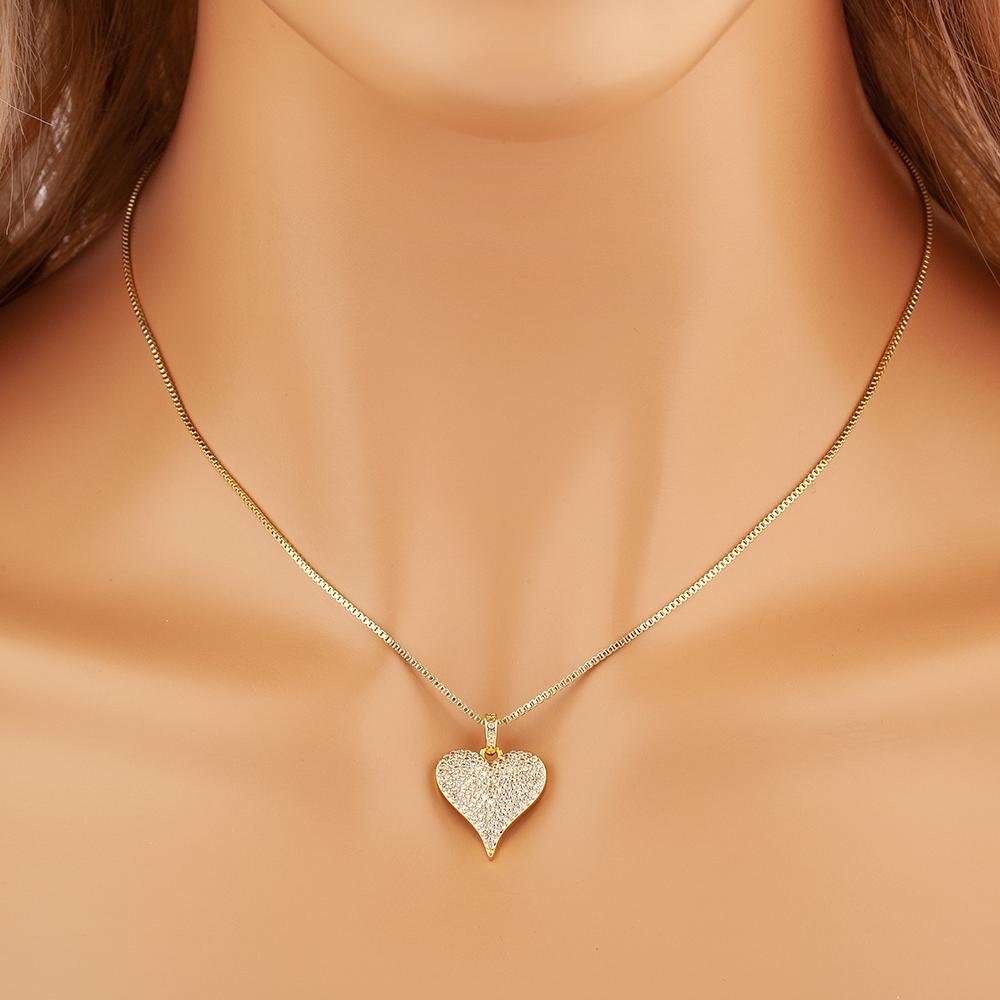 Nidin Light Luxury Trendy Heart Shape Hollow Design Charm Pendant Necklace For Women Men Sparkling Zircon Chain Jewelry Gifts