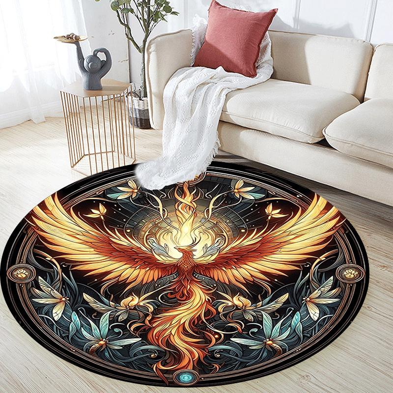 1pc Soft, Absorbent & Non Slip Ancient Mysterious Phoenix Round Rug Soft Circle Rug for Living Room & Bedroom Decor, Chair Mats, and Unforge