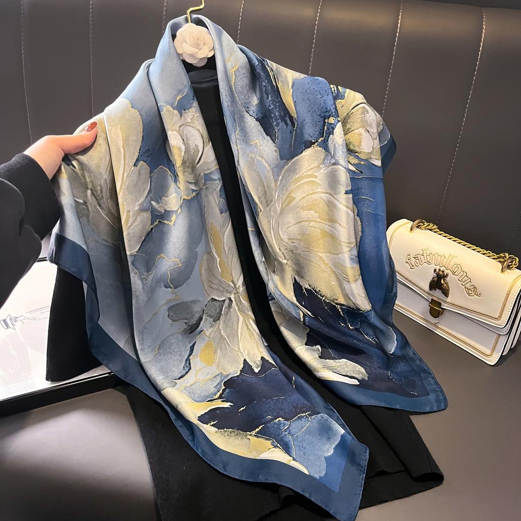 Fashion Print Shawl Wraps Silk Scarves Women Luxury Brand Satin Headband Hijab Bandana Turban Foulard Summer Beach Stoles Scraf