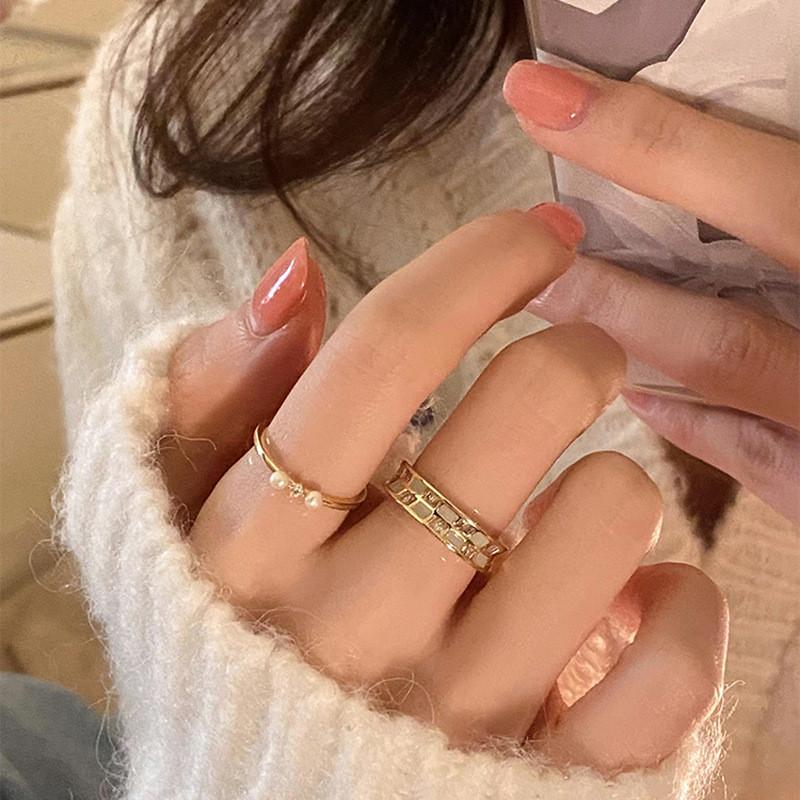 Geometric Checkerboard Contemporary Copper Ring For Women With Embellishments Beautiful