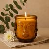 Candle Jar Buddha Faces Antique Amber 2-Pack