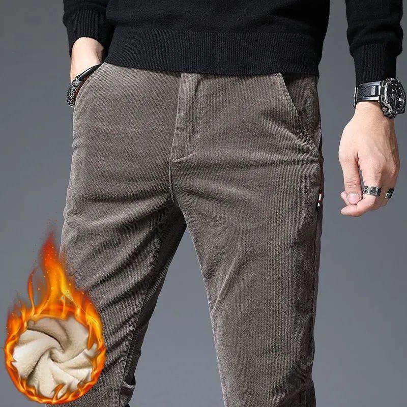 Autumn Winter Men's Corduroy Stretch Casual Slim Straight Velvet Thicken Men's Trousers Youth Pants