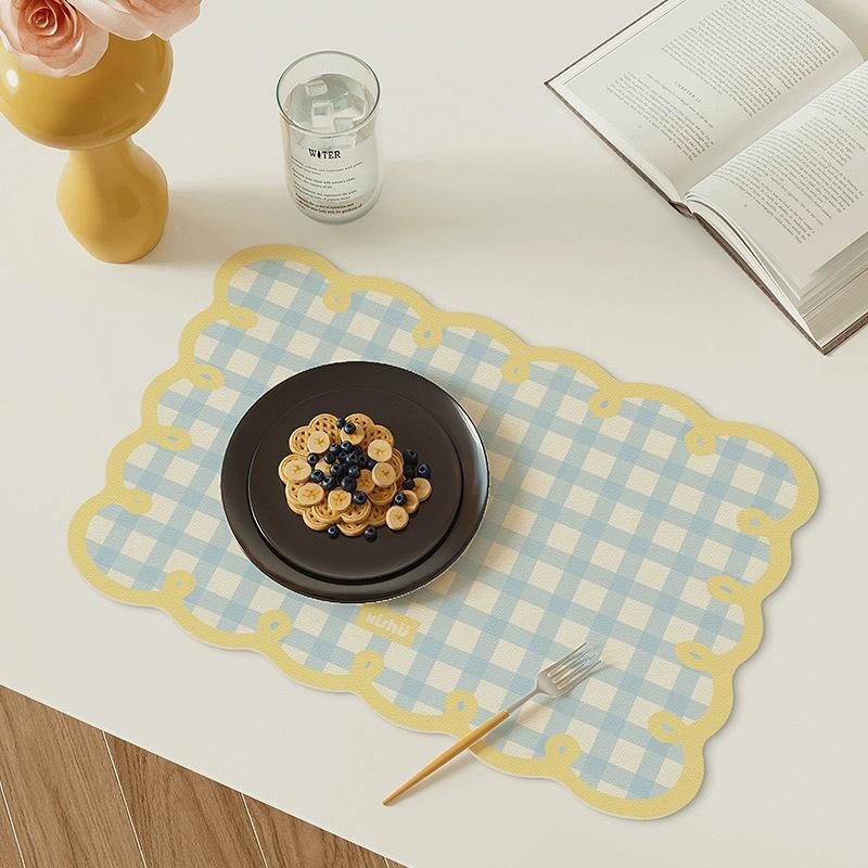 Dining Room Placemats Dopamine Grid Oil-Proof Waterproof Pu Leather Table Mat Heat-Resistant Kitchen Tableware Bistro Bar Home
