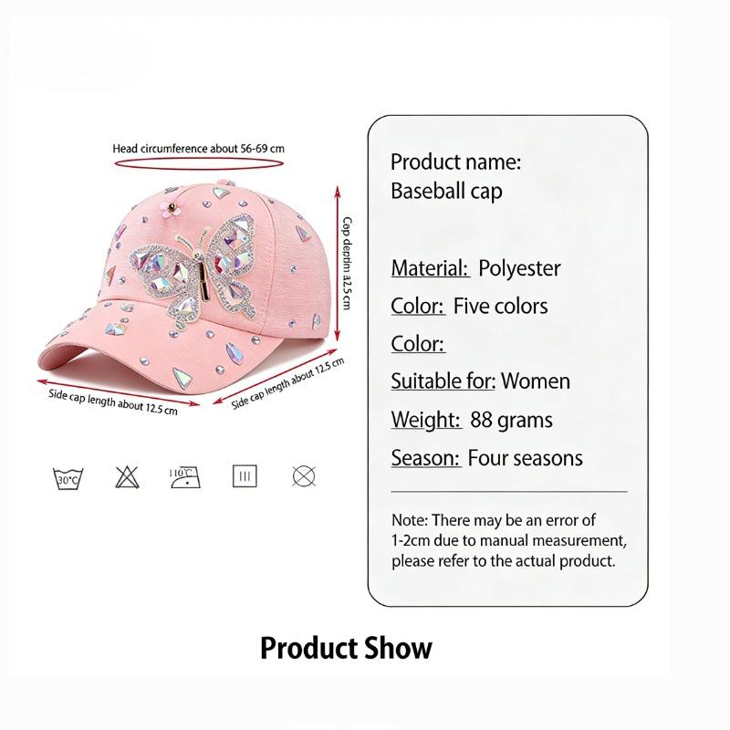 Cross-border colorful butterfly rhinestone baseball cap women's butterfly sequined sunshade cap spot women's baseball cap spring