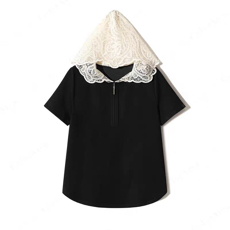 

2025 Весенняя женская толстовка с капюшоном в европейском стиле, с кружевной вставкой и длинными рукавами Medium чёрный