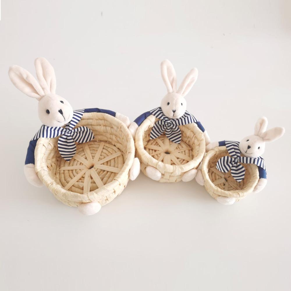 Handwoven Woven Basket Straw Easter Rabbit Decoration Easter Bunny Storage Basket Sundries