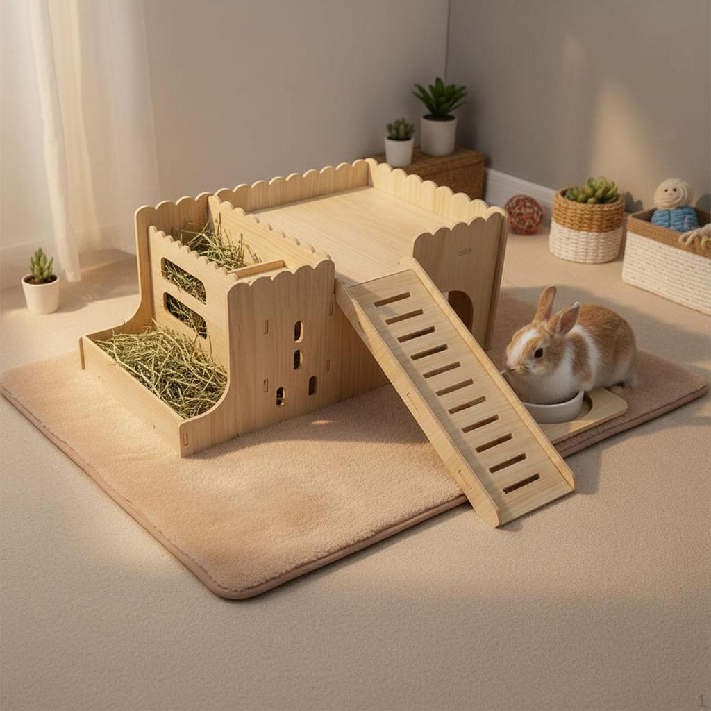 Convertible Wooden Hamster House, Guinea Pig Enclosure, Chinchilla Hut, Feeding Area And Spa