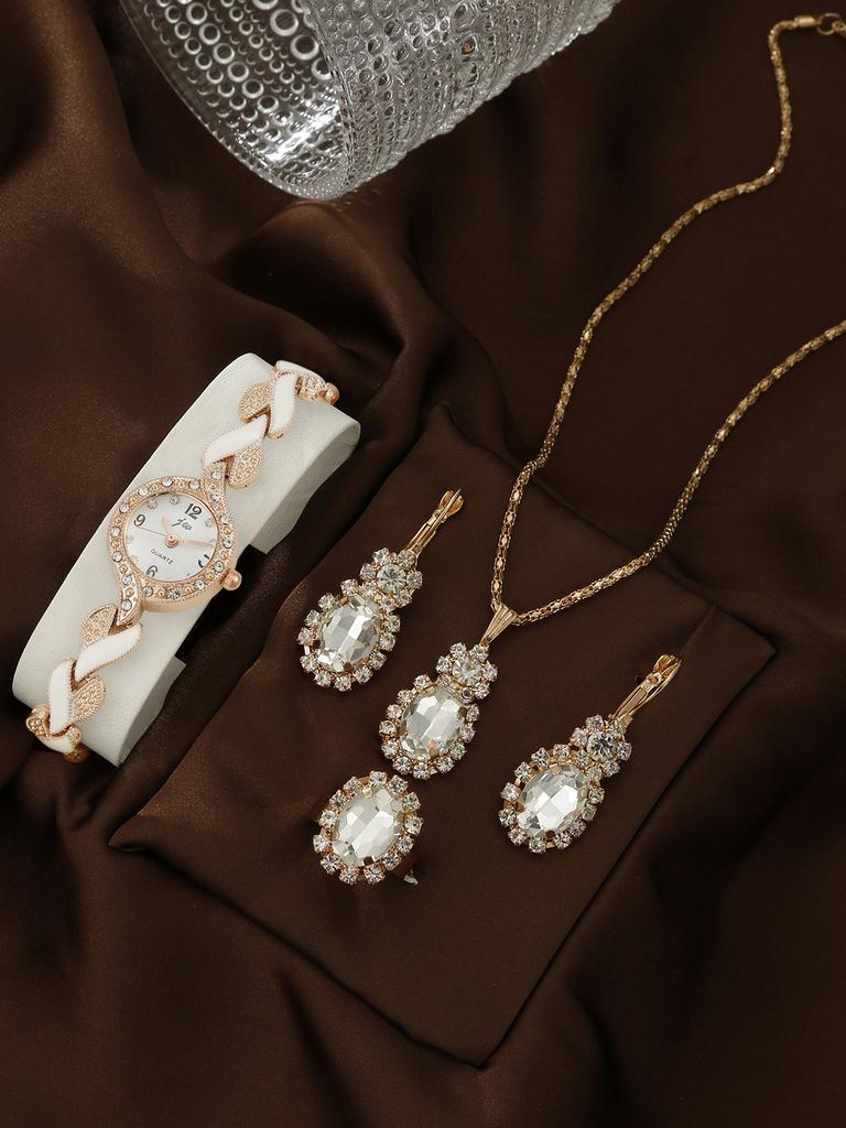 Fashion Ladies Alloy Leaf Quartz Watch Bracelet Set For Casual Wear