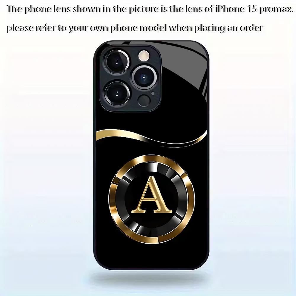 Creative Letter A Pattern Tempered Glass Phone Case Suitable for iPhone 17 16 15 14 13 12 11 Pro Max Plus Shockproof Back Cover