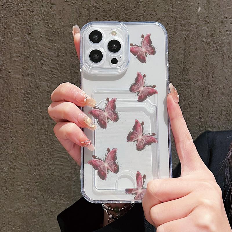 Card Slot Holder Silicone Wallet Pocket Case For iPhone 17 Air 16 15 14 Redmi Note 12 13 Oppo A18 A38 A58 Samsung S23 S24 S25 Cover Clear Phone Bumper