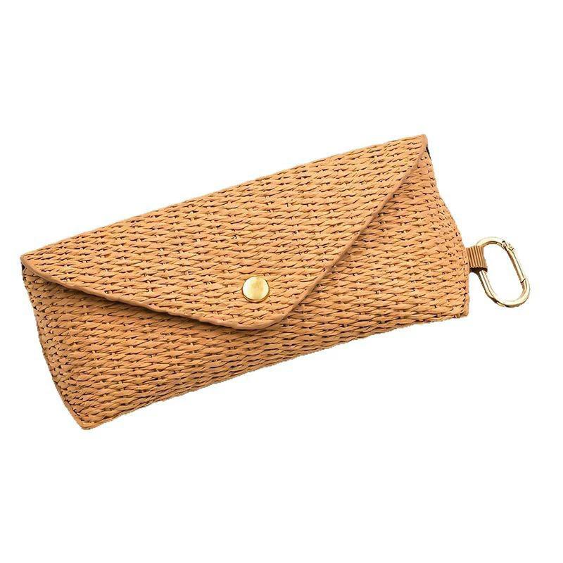 1Pc Chic Straw Eyeglass Case with Hook Casual Soft Protective Sunglasses Storage Box Glasses Pouch for Women Men Travel Daily Use & Gift