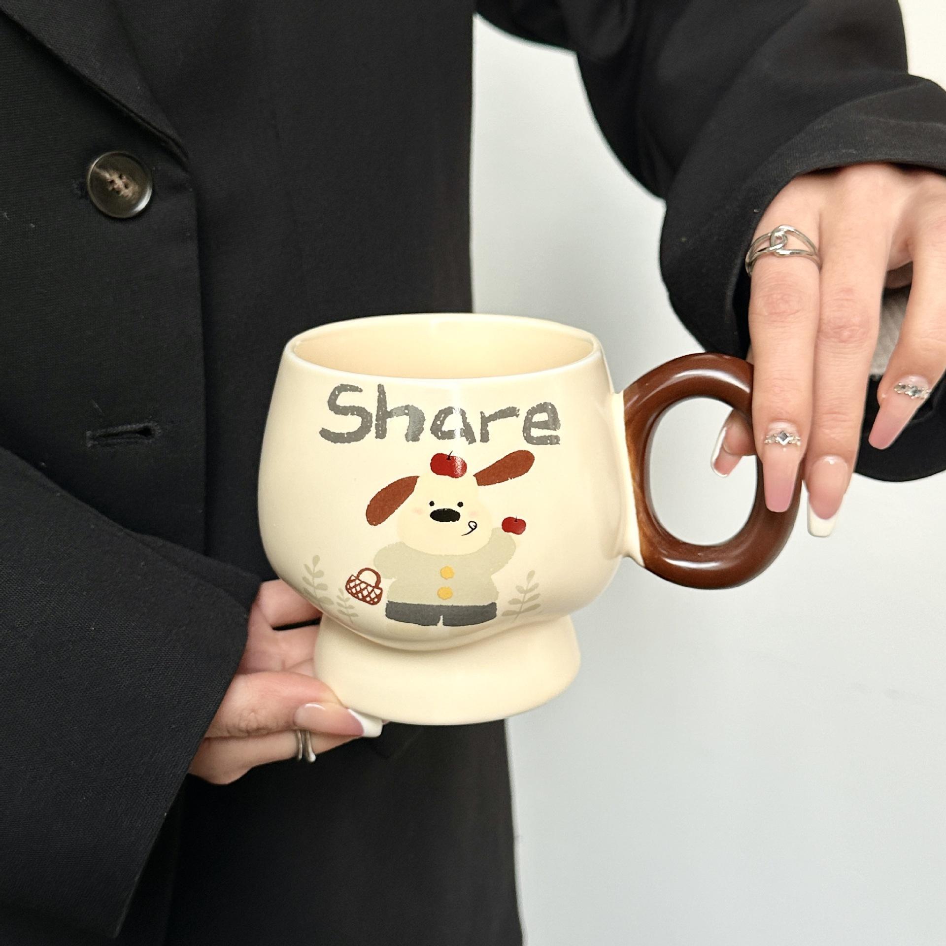 Niedliche Tasse Hochwertige Keramiktasse Mädchen Büro Zuhause Frühstück Milch Kaffeetasse Praktisches Geschenk 301-400ml white