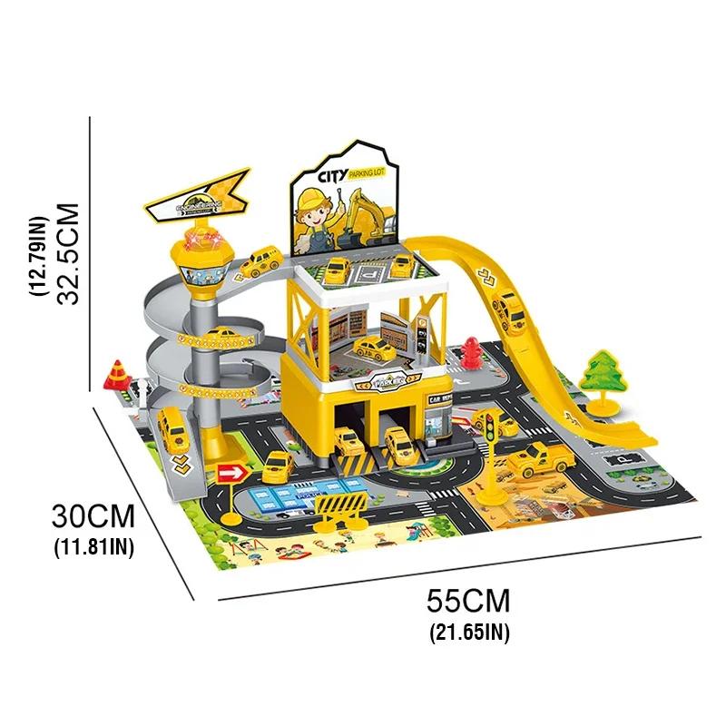 Rail Car Parking Assembled Runway Inertia Car Engineering Vehicle Children Toy City Garage Alloy Racing Track Toys For Boys Gift
