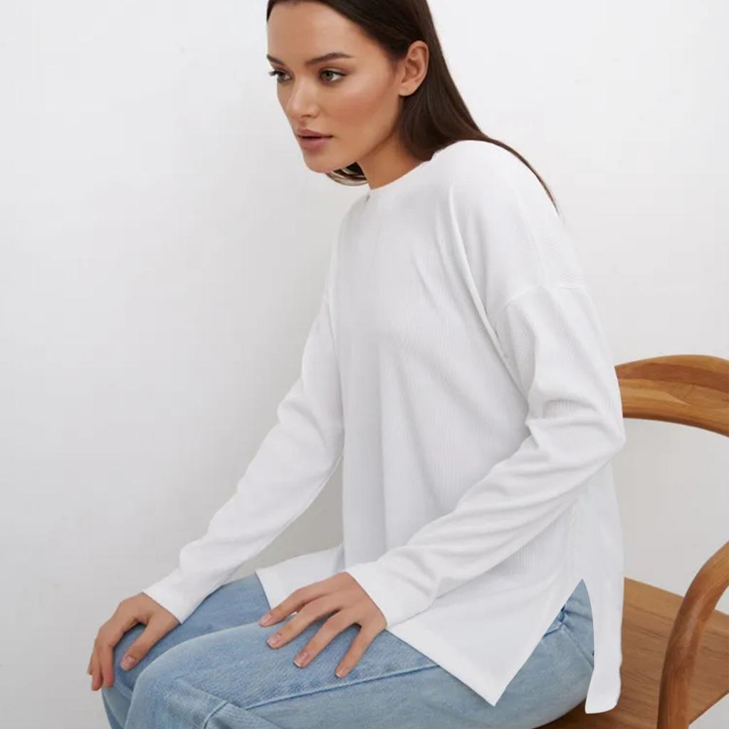 Cotton Sweatshirt Base Shirt  Long Sleeve Bottom Slit Base Shirt