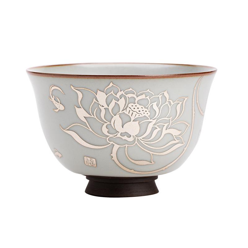 

Ruyi Lotus Cup Ruyao Ceramic Chinese Tea Set Handmade Crackle Glaze Kung Fu Tea Ware Collection Gift 120ML