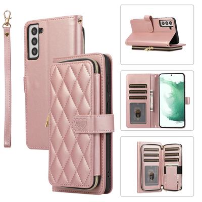 Cards Bag Zipper Wallet Purse Pocket Leather Case For Samsung Galaxy S23 S24 Ultra S22 Plus S21 FE A14 A54 A34 A53 Strap Cover