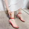 Transparent Sandals Women's 2024 Summer New One-word Buckle with Round Toe Thick Heel Fairy Wind Crystal Heel Sexy High Heels