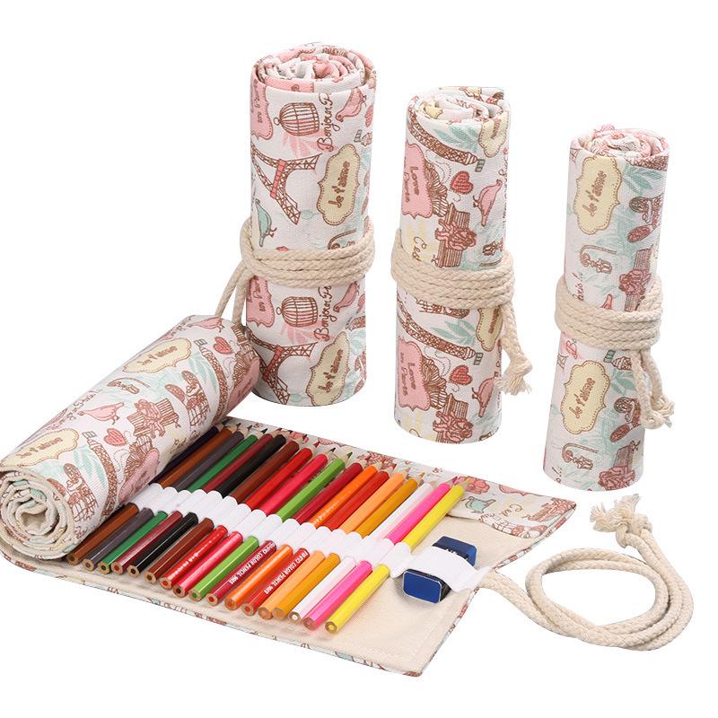 Handmade Canvas Pencil Roll - Large Capacity (36/48/72 Slots) for Colored Pencils, Sketching & Stationery