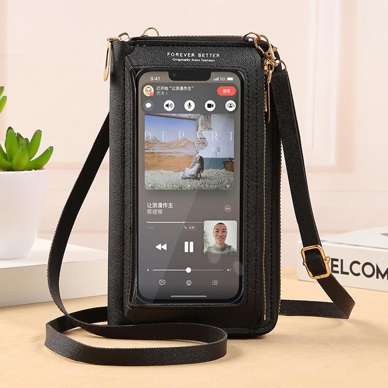 Borsa per cellulare con touch screen Borsa a mano da donna Portafoglio a tracolla Borsa a spalla Trasparente Portamonete