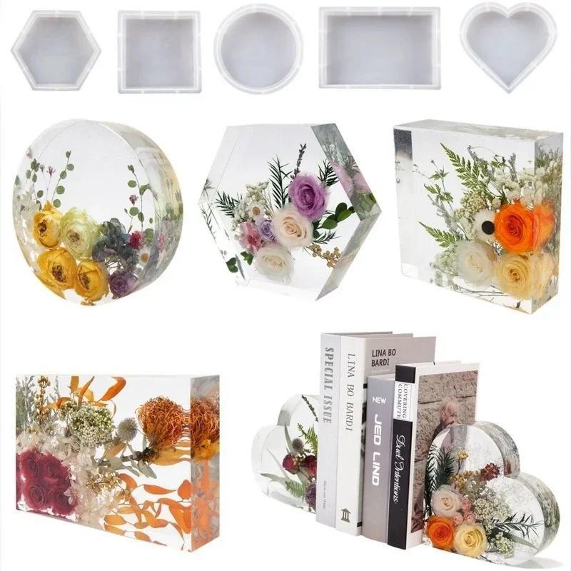 1 Pcs DIY Crystal Epoxy Resin Mold Geometry Large Cube Specimen Love Round Rectangle Mirror Silicone Mold