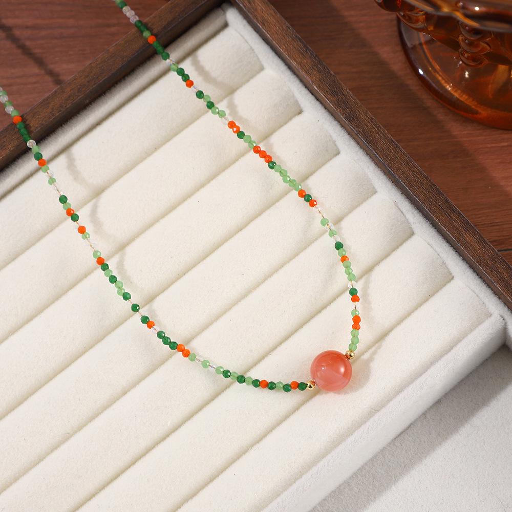 Ultra-Fine Rice Bead Natural Stone Pendant Necklace - Mori-kei Spring/Summer Handmade Fresh Beaded Accessory