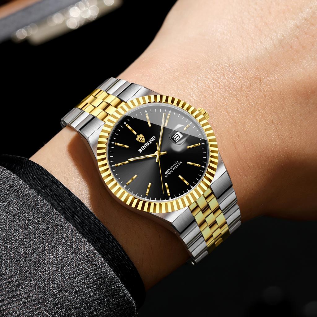 BINBOND Stainless Steel Luminous Waterproof Watch For Man Luxury Reloj Original Accurate Quartz Men's Watches Auto Date Sturdy