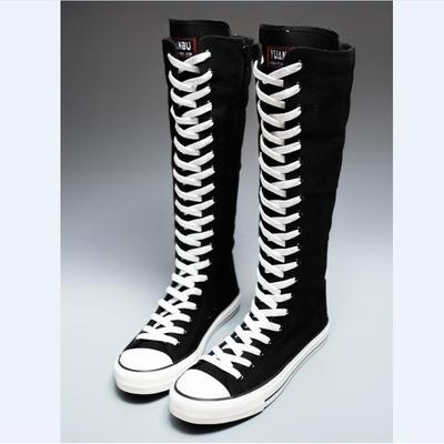 Fashion 2025 New High Top Canvas Shoes for Women's Korean Edition Long Boot Lace-Up Zipper Comfortable Boot Zapatos De Mujer Tendencia