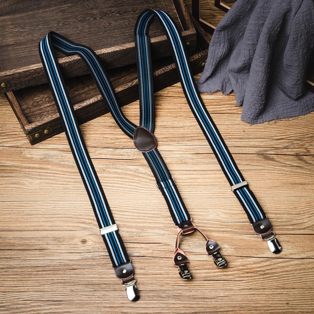 British Style Suspenders for Men Metal Clip Stripe Suspender Clip Casual Y-Type Suspenders  Men
